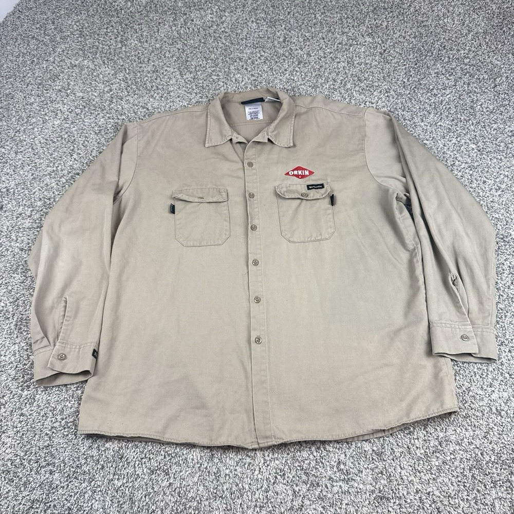 Workrite FR Orkin Pest Control Uniform Shirt Mens XXL Beige Button Up HRC2